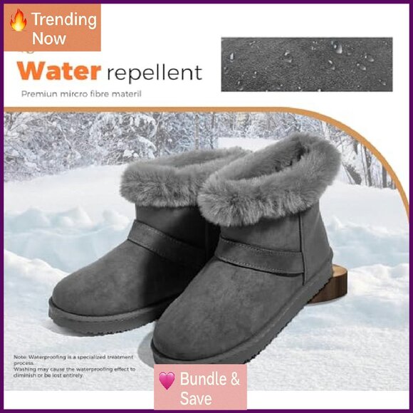 Women's Snow Boots Winter Warm Ankle Booties Suede Fur Lined Water-Resistant - Picture 4 of 8